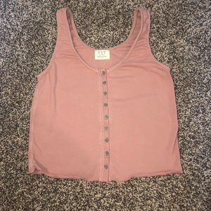 Pink button up tank crop top